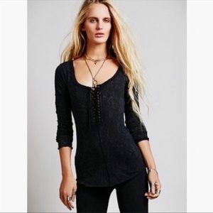 Free People Lace Up Layering Henley LongSleeved Thermal Top